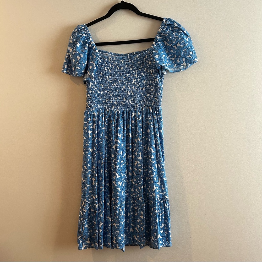 GAP Blue Patterned XS Midi Dress, lined - smocked bodice - Picture 6 of 6